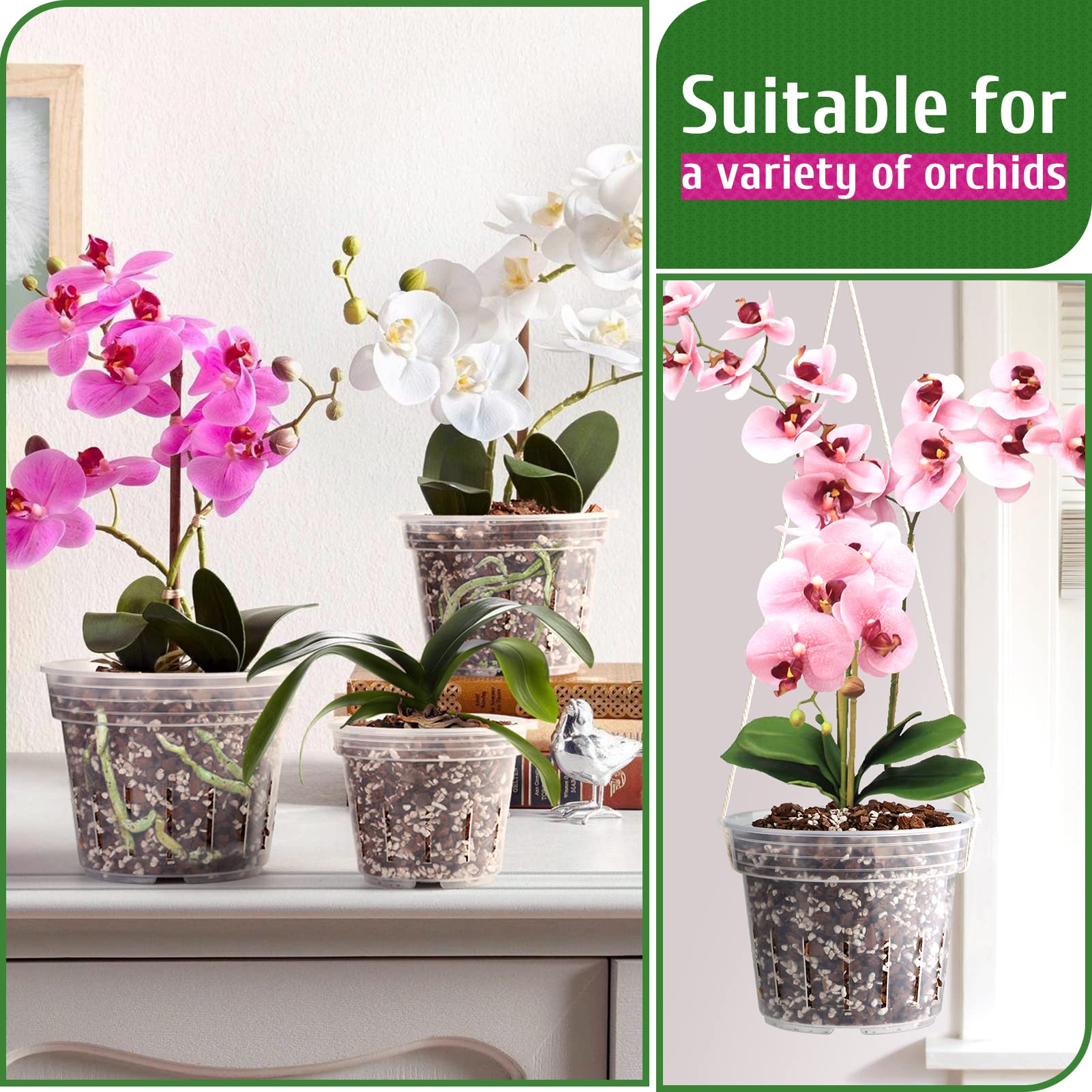 REMIAWY Orchid Pot, 9 Pack Orchid Pots with Holes, 3 Each of 4.8, 5.7 and 6.4 Inch Clear Flower Planter for Repotting, Plastic Slotted Nursery Planters Indoor Outdoor - Image 5