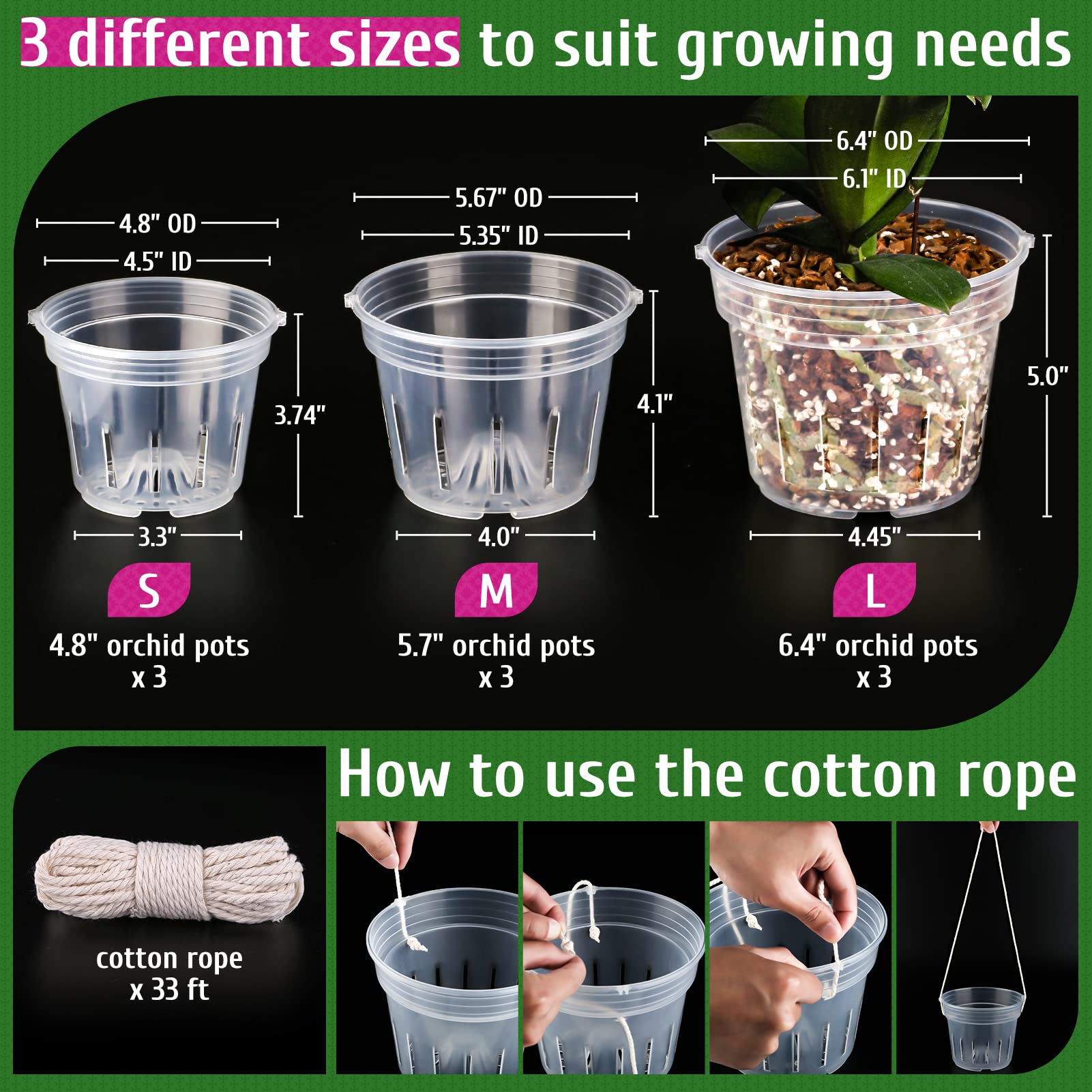 REMIAWY Orchid Pot, 9 Pack Orchid Pots with Holes, 3 Each of 4.8, 5.7 and 6.4 Inch Clear Flower Planter for Repotting, Plastic Slotted Nursery Planters Indoor Outdoor - Image 6